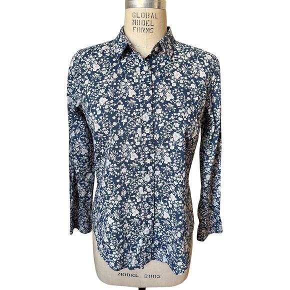 J. Crew x Liberty Cotton Poplin Perfect Shirt in Blue & White Floral Size 4 - Picture 1 of 7